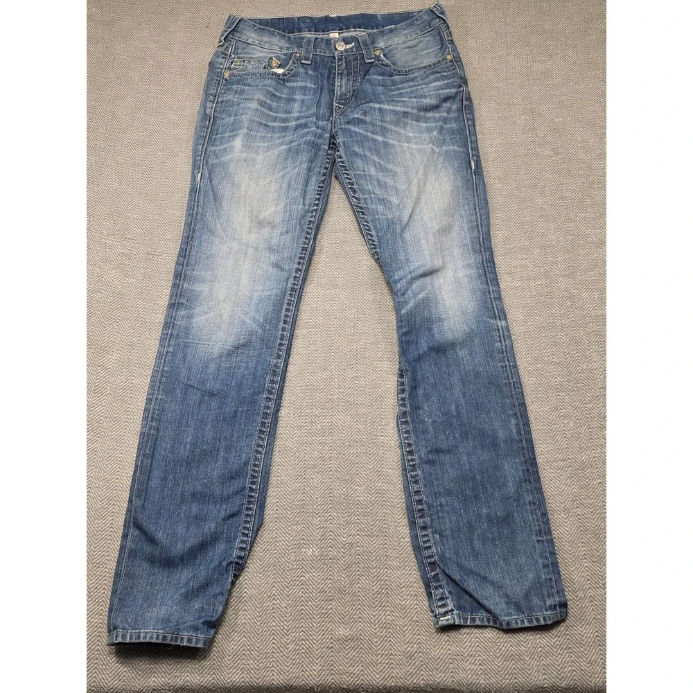 True Religion Skinny Jeans Mens 33 Blue Medium Wash Horseshoe Stitch Cotton‎